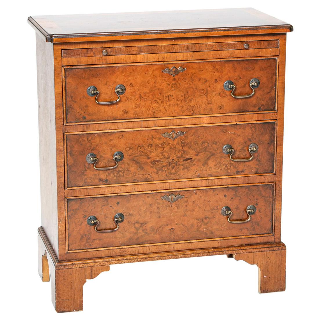 English Burl Walnut Bachelor Chest with Cross-Banded Top (1 of 6)