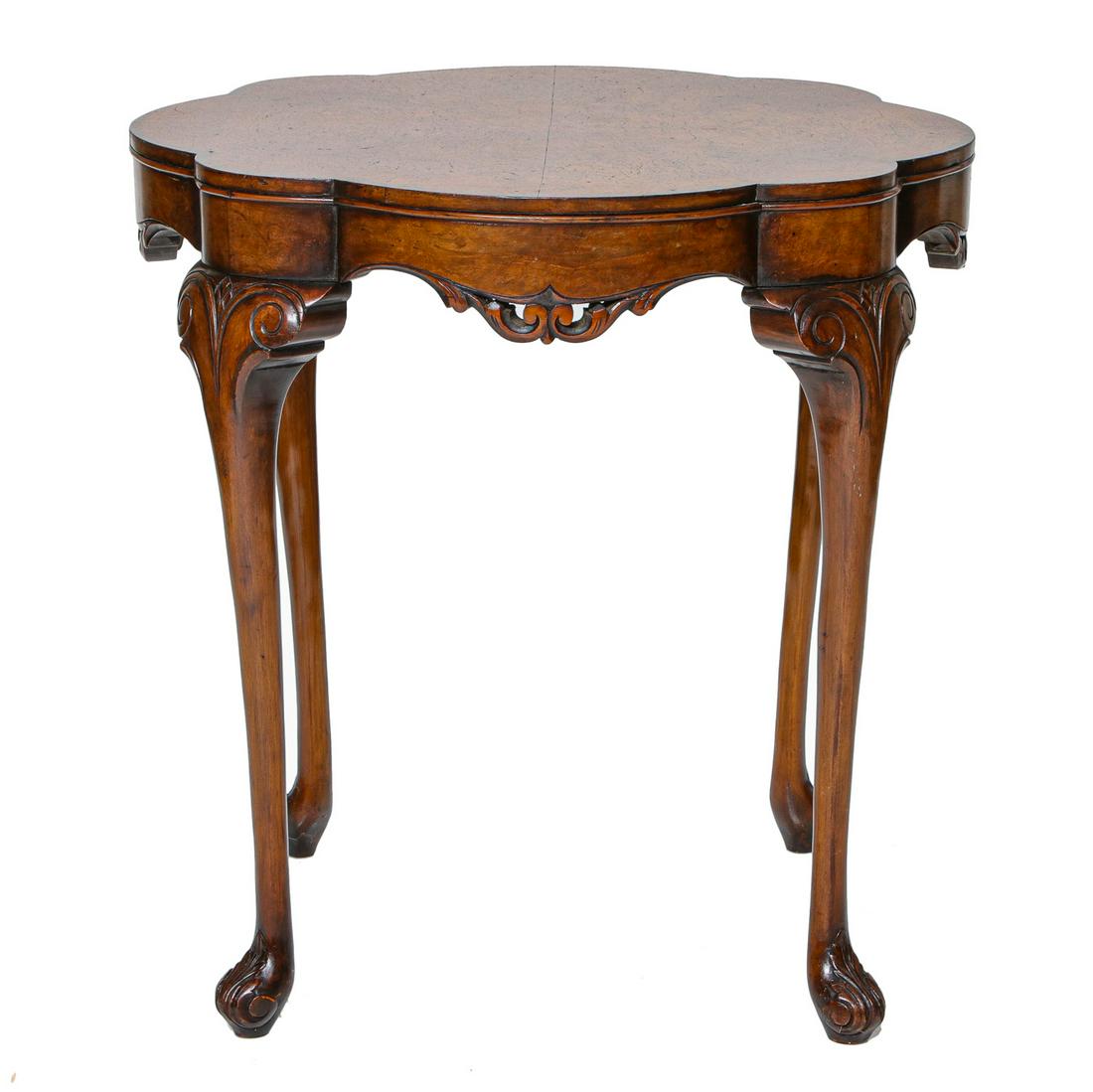 19th C. Burl Walnut Tea Table Having Shaped Top (1 of 4)