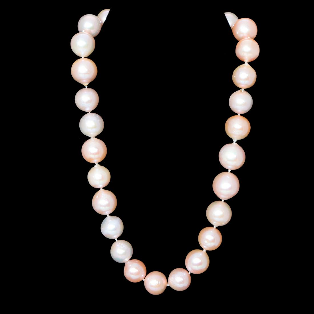 Custom Made Pinkish/Peach South Sea Pearl Necklace: Custom Made Pinkish/Peach South Sea Pearl Necklace, 17" Long. The Pearls are 12mm to 14.5mm