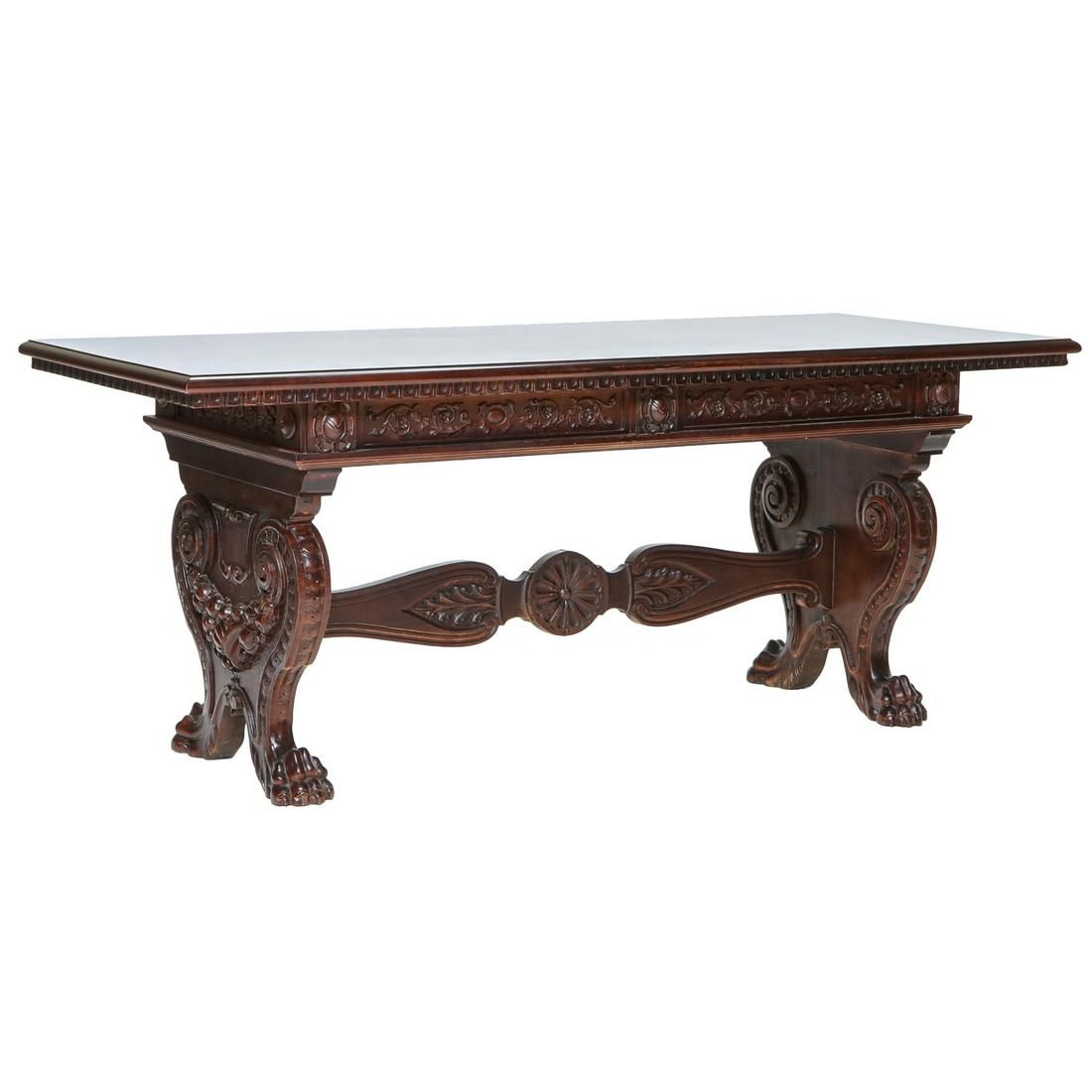 Antique Italian Mahogany Library Trestle Table (1 of 6)