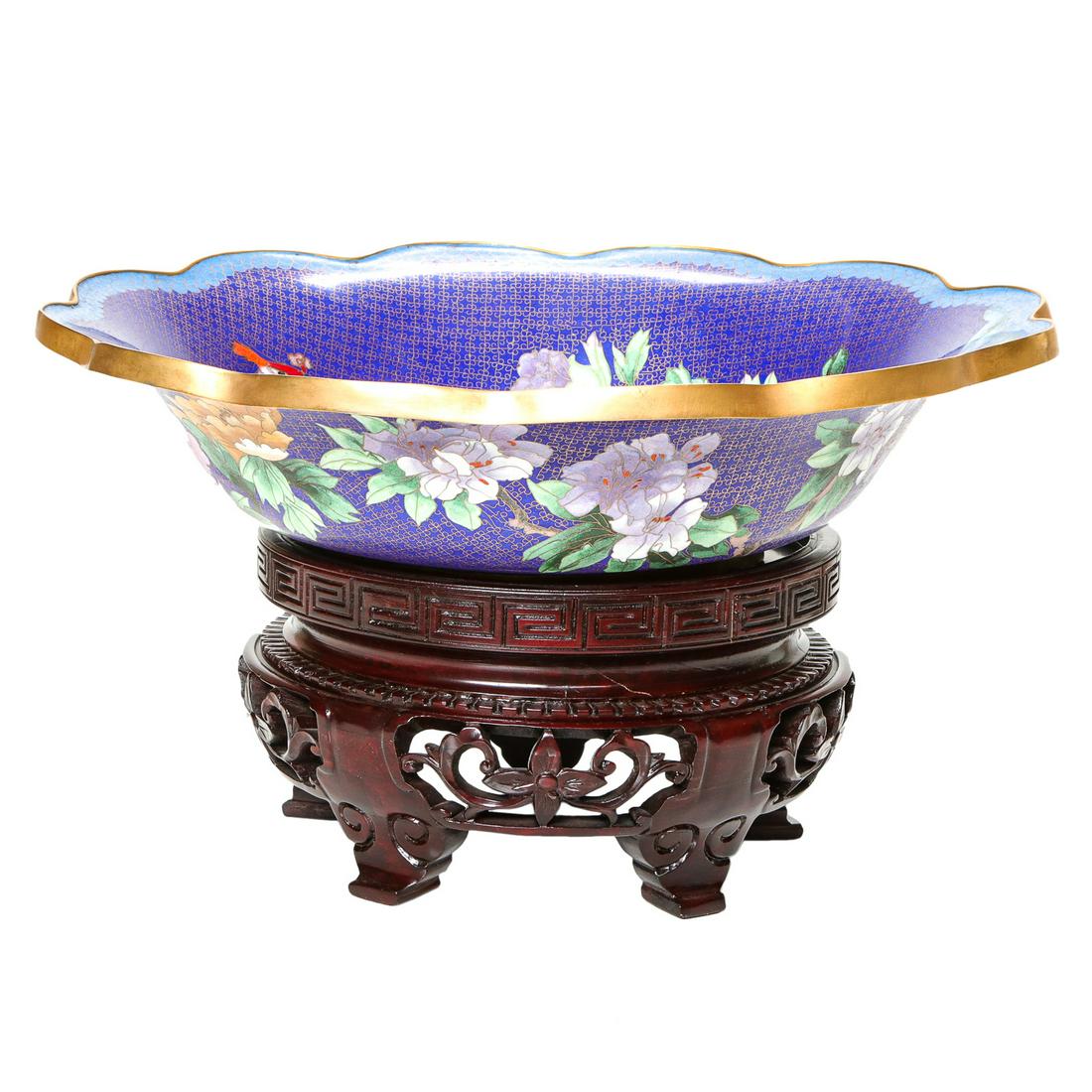 Large Vintage Cloisonne Bowl with Bird and Floral (1 of 3)