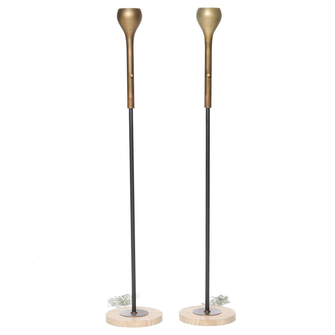 Modern Style Floor Lamps, Pair, with Brass Fluted Tops (1 of 3)