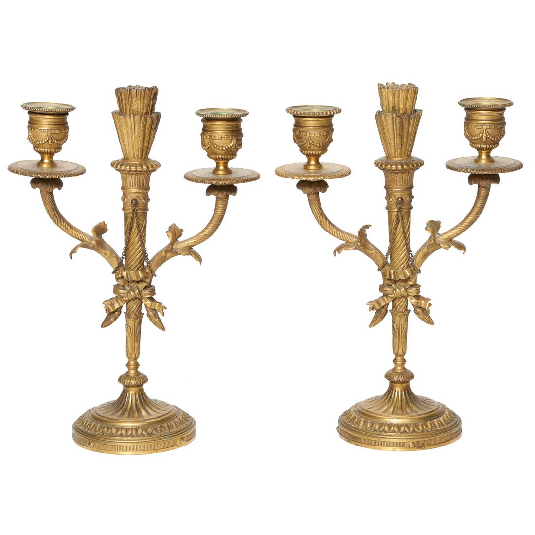 Vintage Louis XVI Style French Gilt Bronze Two Light Candelabras (1 of 4)