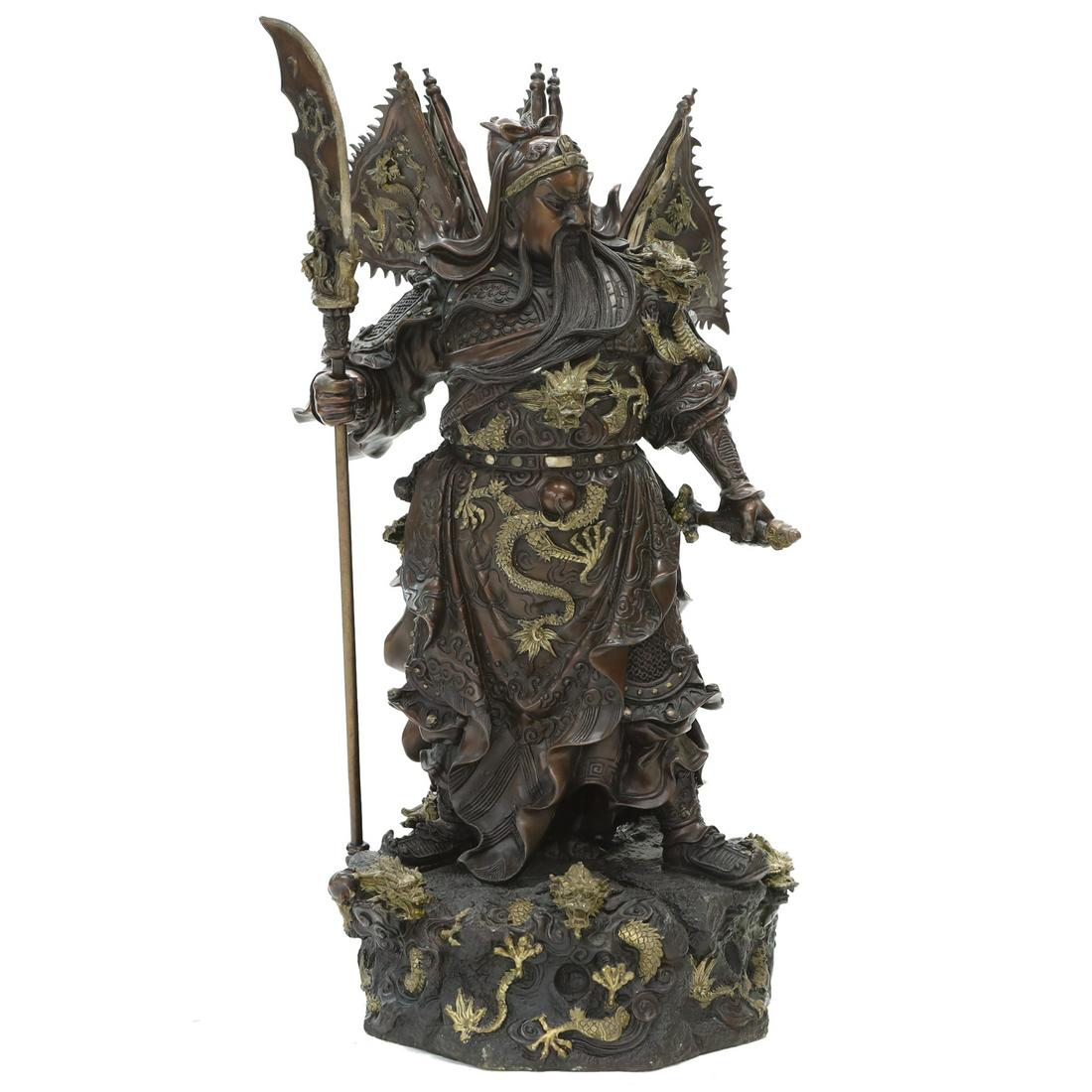 Bronze Chinese General Dragon Warrior Figure, GuanGong GuanYu - War God from Eastern Han Dynasty (1 of 7)