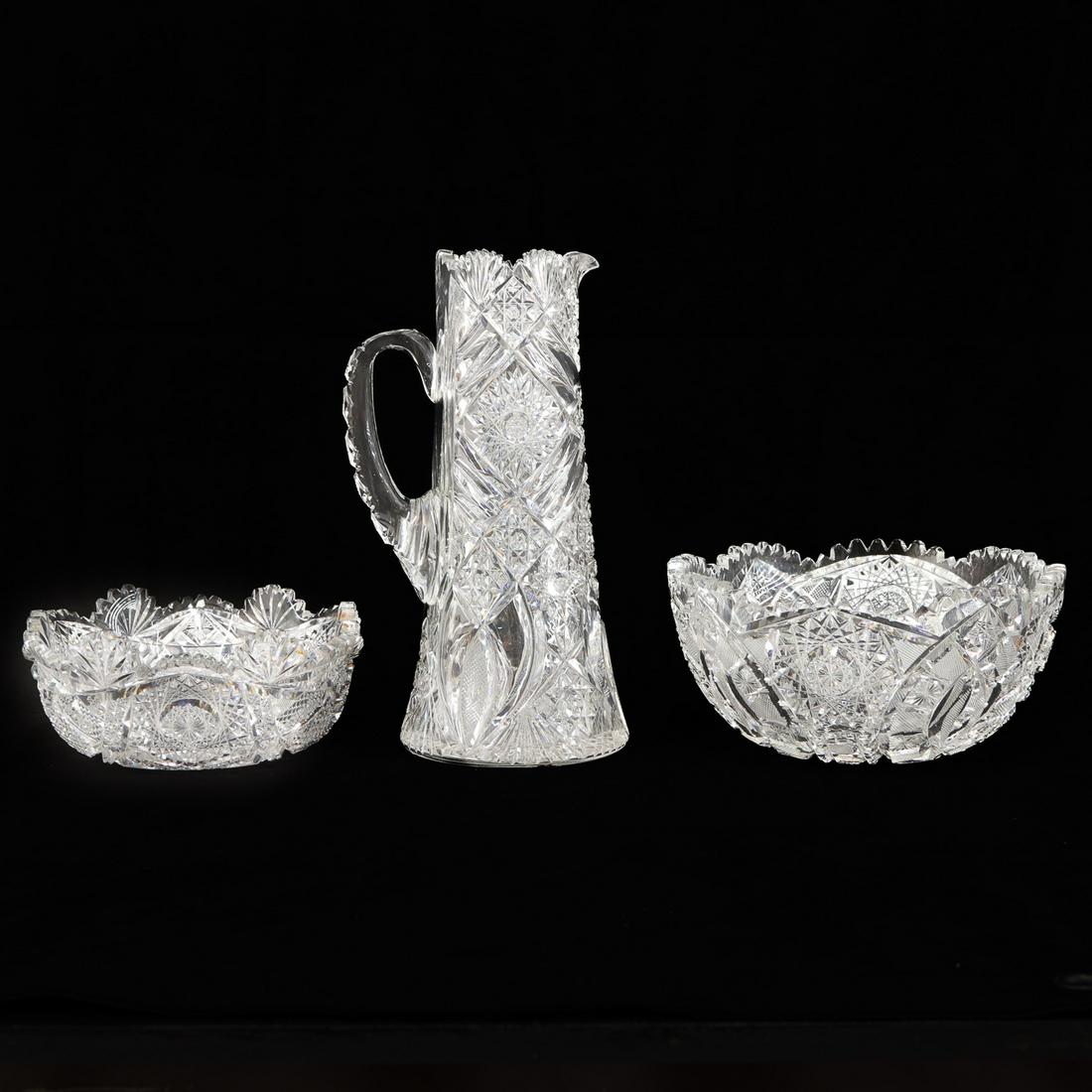 Cut Glass Pitcher and Two Cut Glass Bowls (1 of 6)