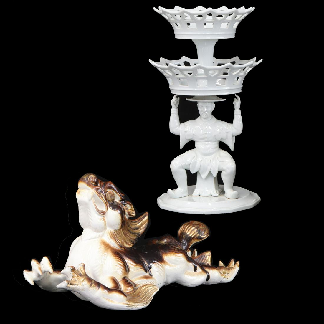 Mottahedah Compote and Oriental Porcelain Foo Dog (1 of 6)