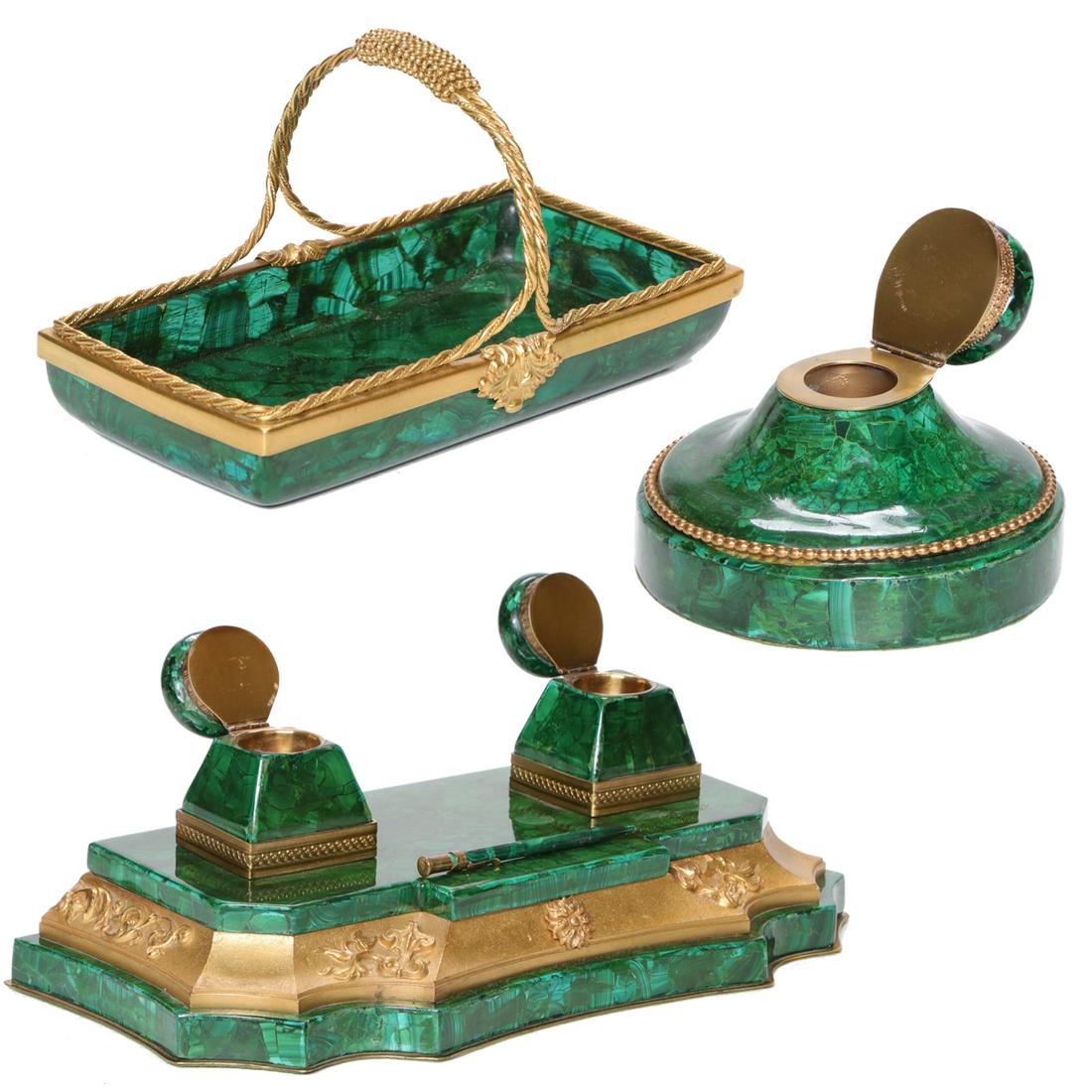Faux Malachite Desk Accessories, Four Pieces (1 of 4)