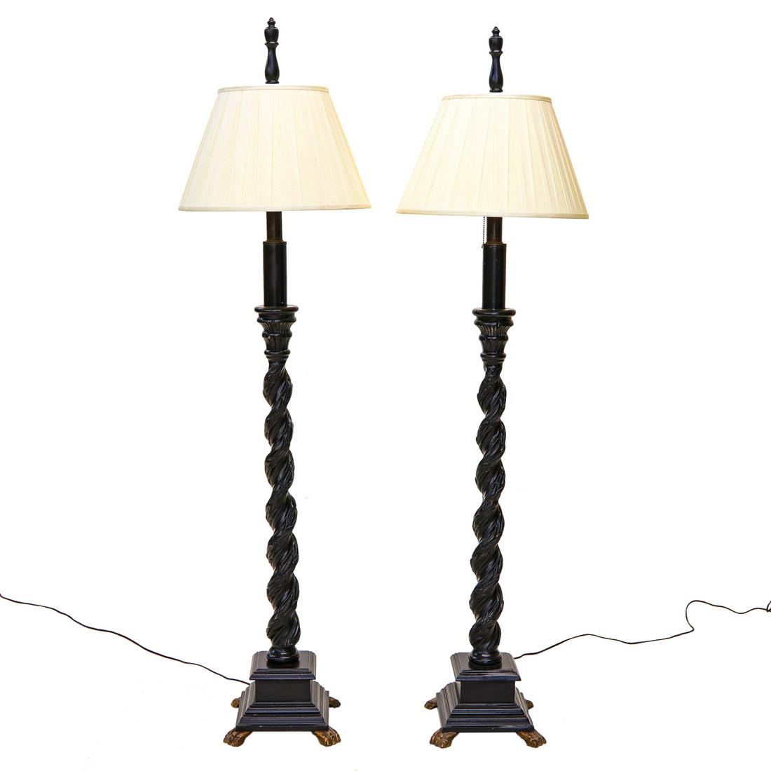 Antique Floor Lamps, Pair, with Barley Twist Columns (1 of 3)