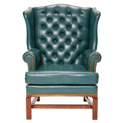 Leathercraft Upholstered Wing Chair with Green Leather Dec 03, 2022 Northgate Gallery, Inc