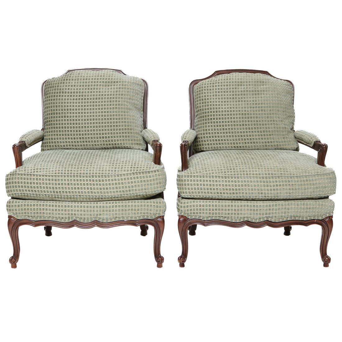 Sherrill Upholstered Walnut Arm Chairs, Pair (1 of 6)