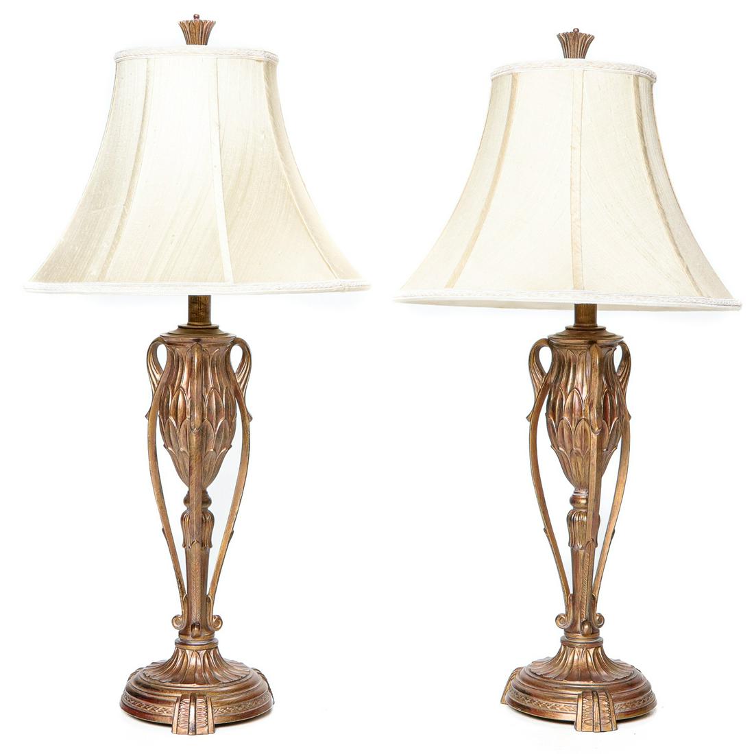 Gilt Metal Lamps, Pair, with Urn Columns (1 of 3)