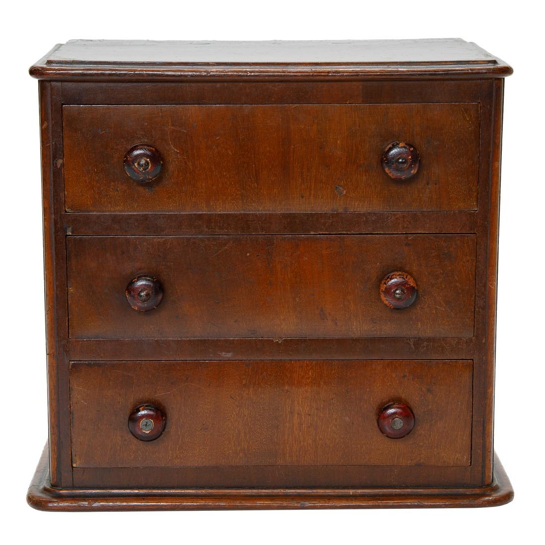 19th C. Mahogany Miniature Chest with Three Full Drawers, C. 1890 (1 of 6)