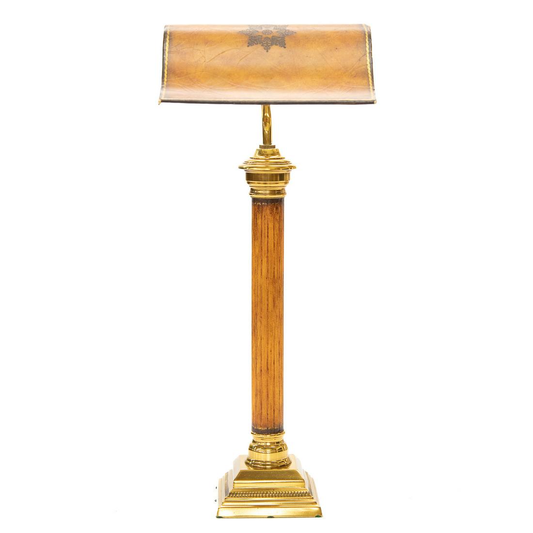 Maitland-Smith Student Lamp with Tooled Leather Shade and Reeded Leather Column Body (1 of 3)