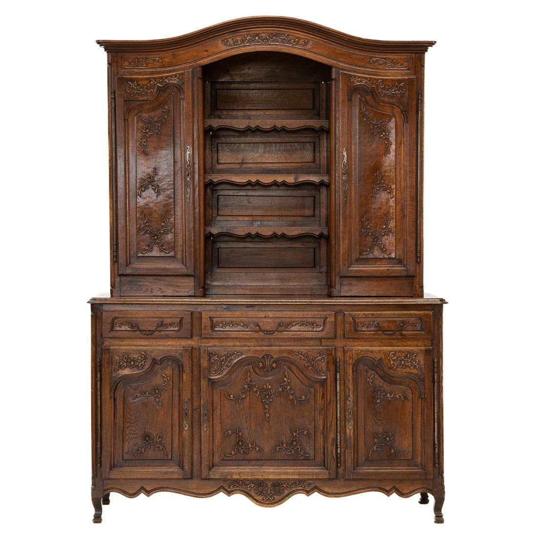 19th C. Country French Oak Vasselier, Having Arched Top Cornice with Floral and Leaf Carvings, C. (1 of 7)
