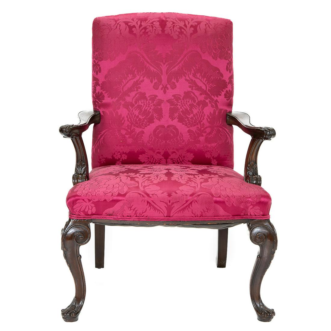 19th C. English Mahogany Open Armchair with Shaped Acanthus Carved Arms (1 of 5)