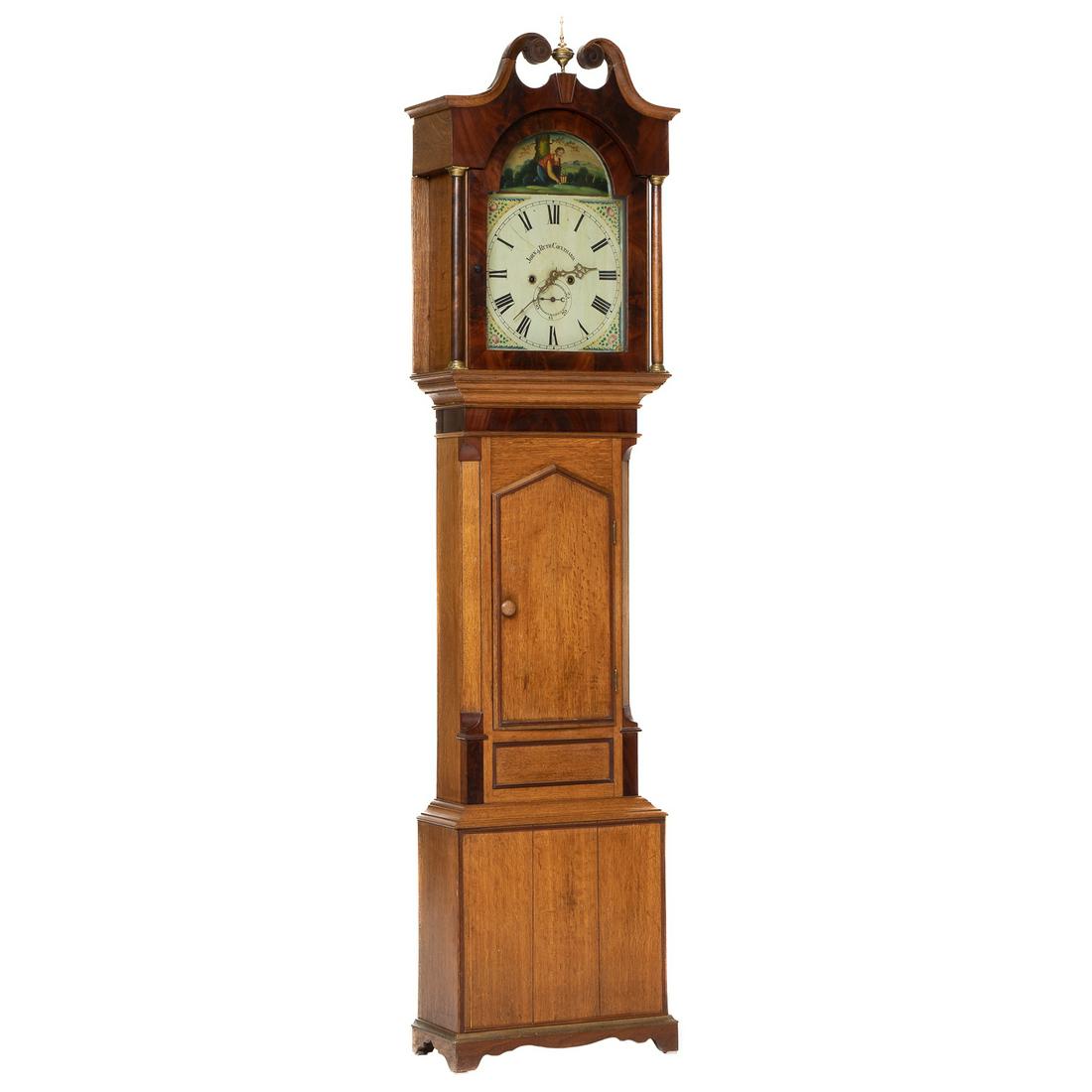 19th C. English Oak and Mahogany Grandfather Clock with Mahogany Banding, C. 1870 (1 of 6)