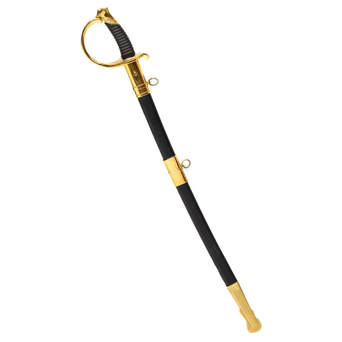 Brass and Black Leather Handle Reproduction CSA Sword with Decorated Blade (1 of 5)