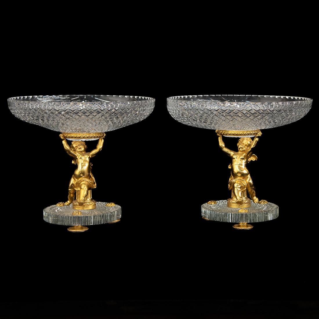 Vintage Crystal and Gilt Bronze Compotes, Pair (1 of 5)