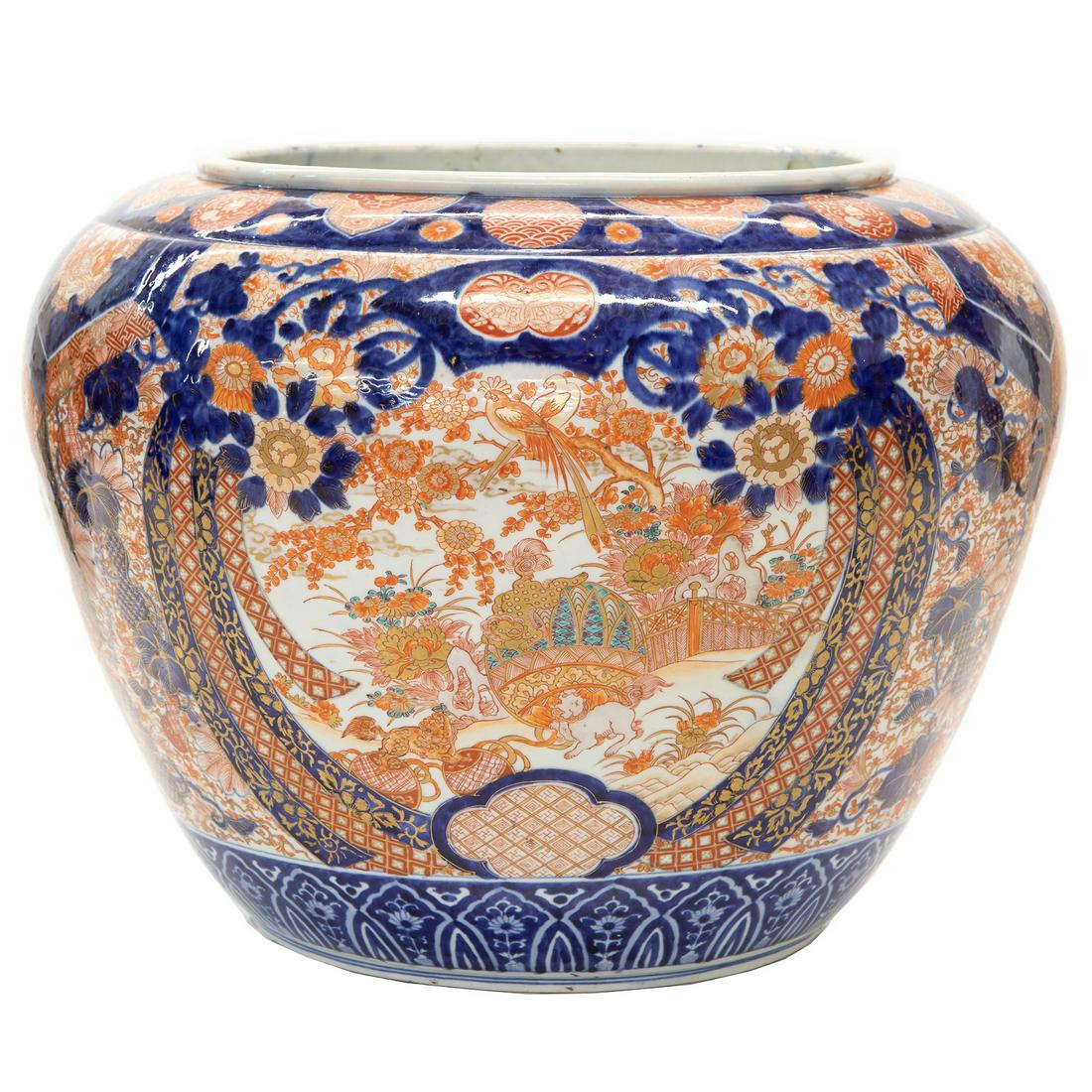 19th C. Japanese Palace Size Imari Porcelain Planter Having Superb Colors and Details, C. 1890 (1 of 8)