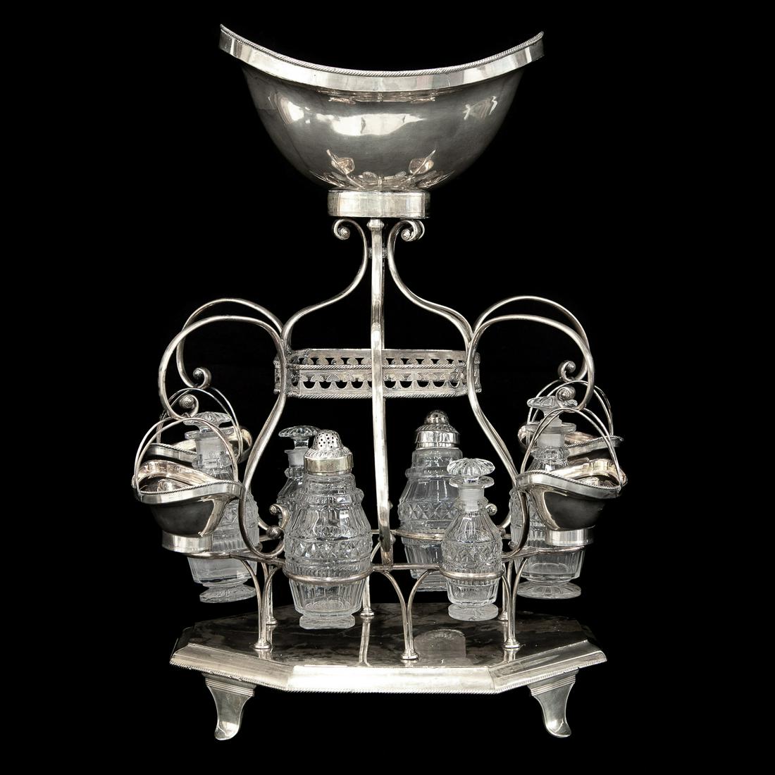 19th C. Rare Silver Plated Epergne - Includes a Six Piece Cruet Set, C. 1890 (1 of 5)