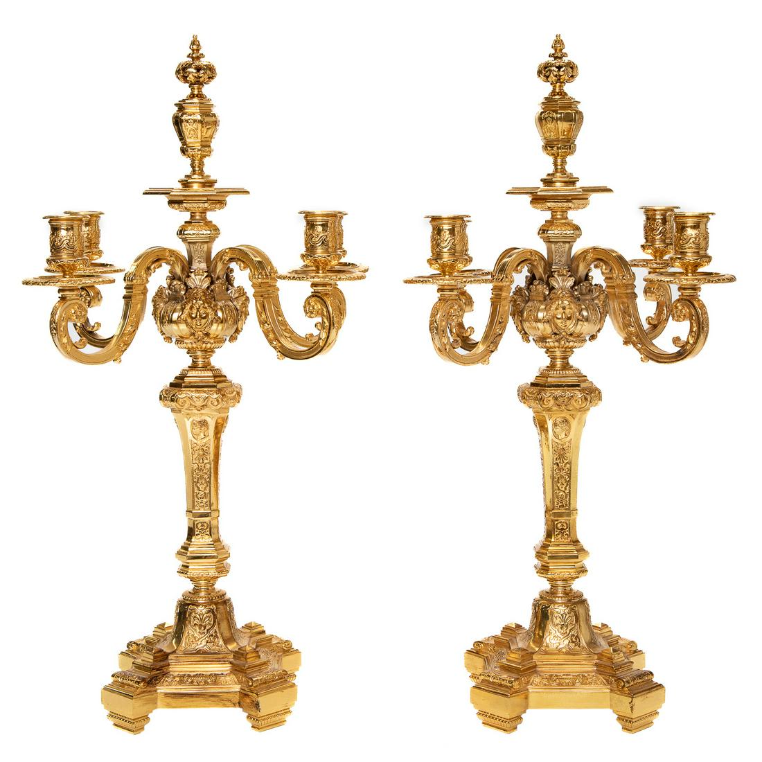 Vintage Dore Bronze Five Branch Candelabras, Pair (1 of 6)