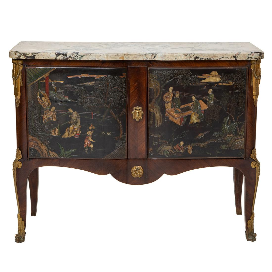 19th C. Louis XV Style Shaped Front Rosewood Marble Top Cabinet, C. 1890 (1 of 9)