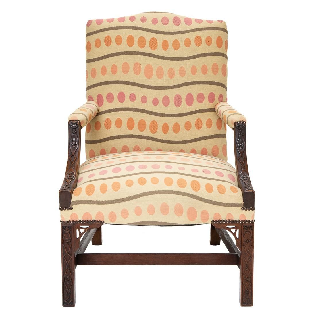 19th C. Georgian Mahogany Upholstered Library Chair, C. 1890 (1 of 5)