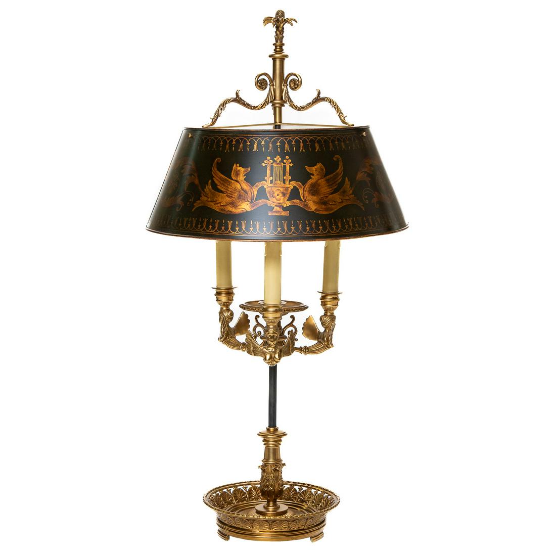 Brass Three Branch Bouillotte Lamp with Tole Shade (1 of 4)
