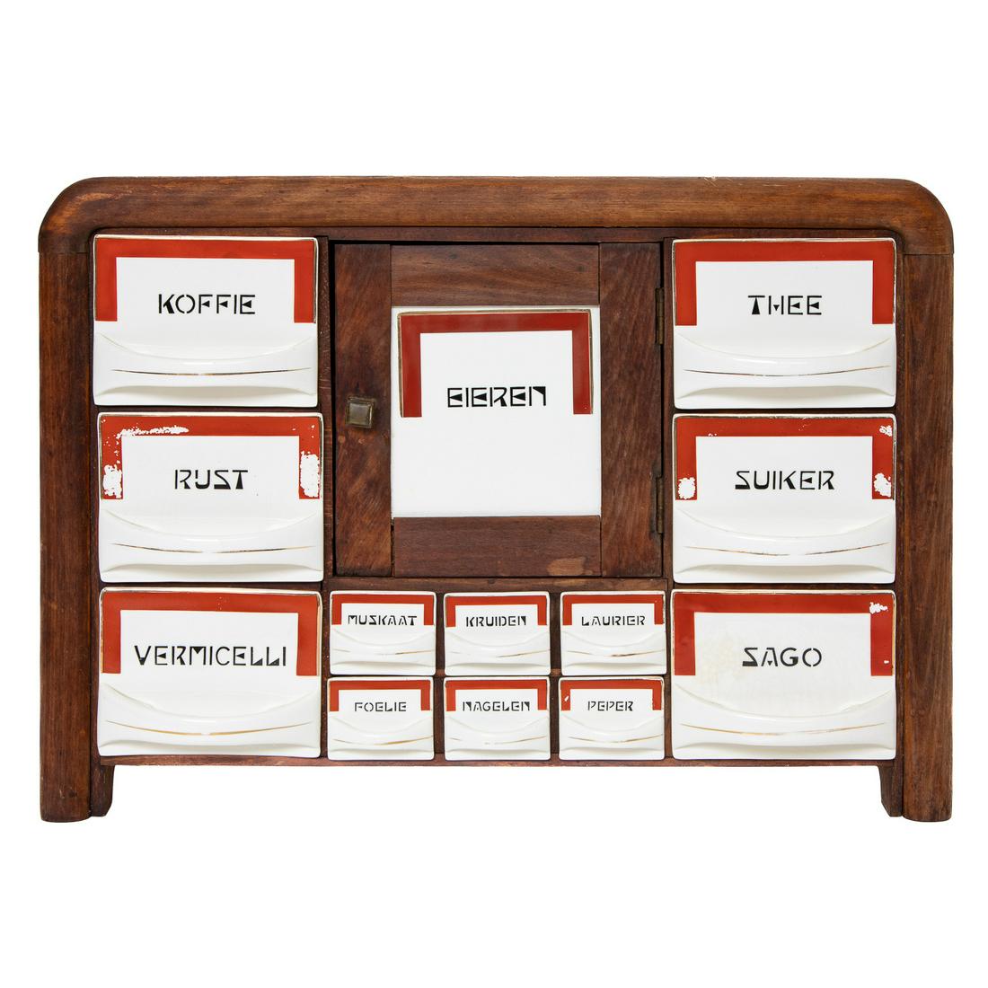 Antique Dutch Societe Ceramique Maestricht Wooden Spice Rack, Made in Holland, C. 1900 (1 of 5)