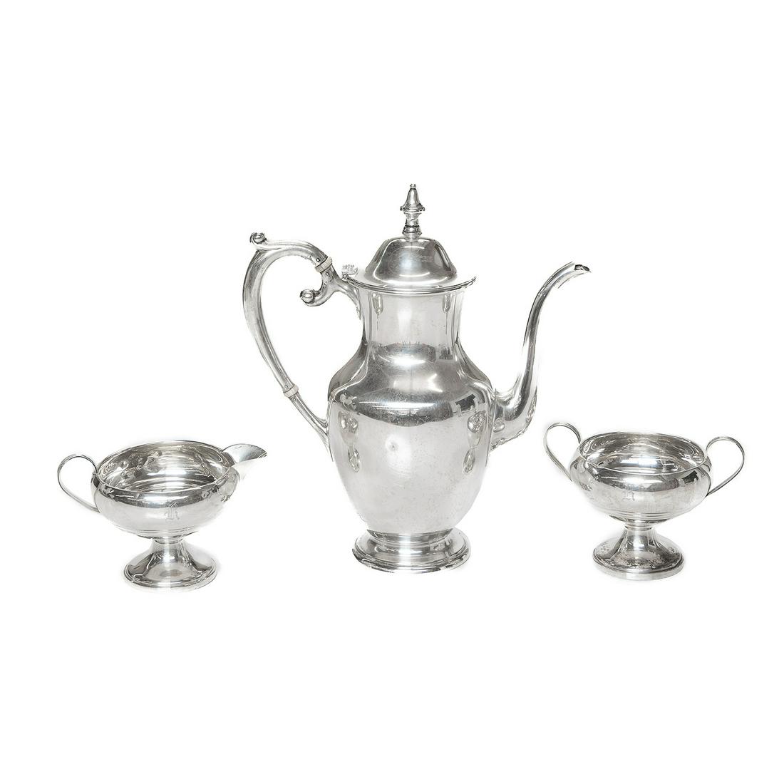 Vintage S. Kirk and Son Sterling Silver Teapot with Companion Sterling Silver Cream and Sugar: Vintage S. Kirk and Son Sterling Silver Teapot with Companion Sterling Silver Cream and Sugar. Teapot: 9.5" High, Cream and Sugar: 3" High