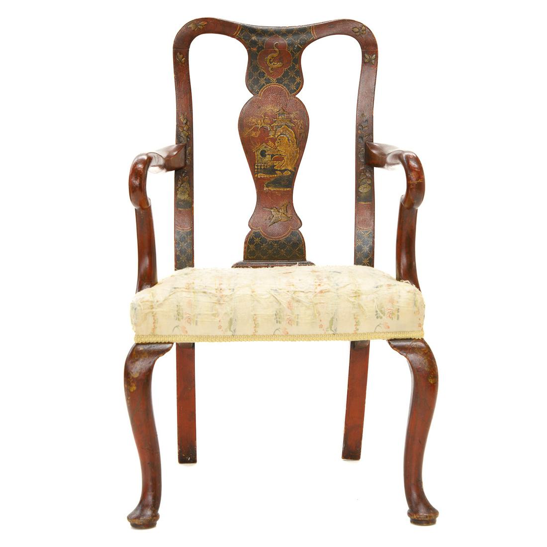 Antique Red Chinoiserie Lacquered Childâ€™s Armchair, C. 1900-1920 (1 of 5)