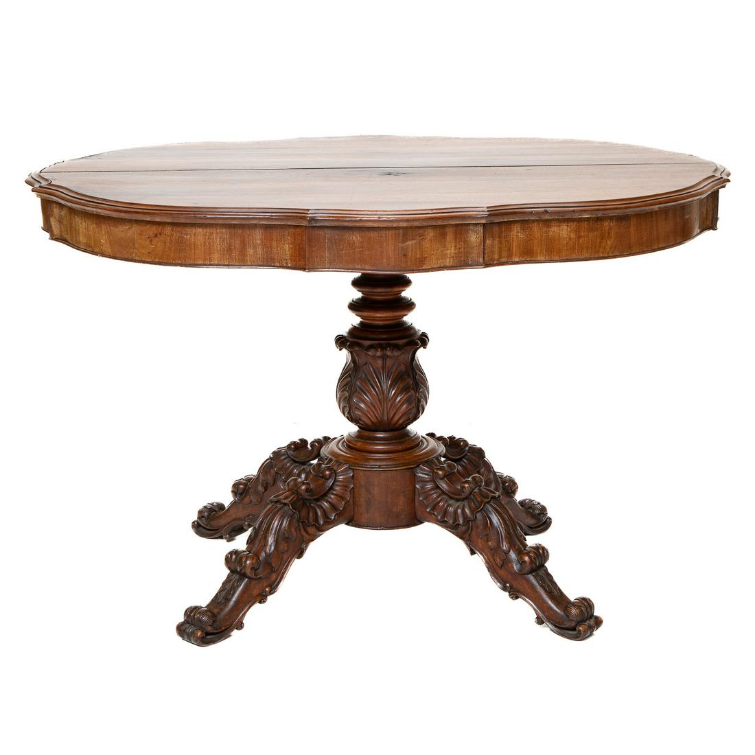 19th C. Oval Walnut Center Table Having One Drawer at Each End, C. 1890 (1 of 7)