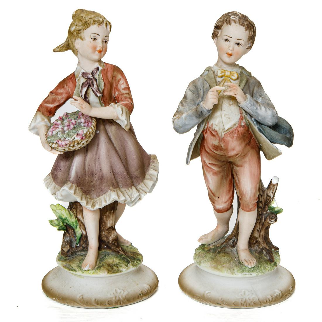 Vintage Bisque Porcelain Figures of a Young Boy and Girl, Pair (1 of 5)