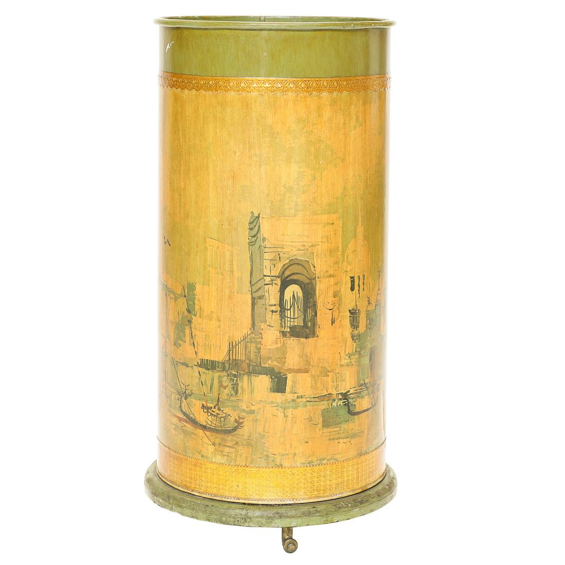 Vintage Painted Tole Umbrella Stand on Shaped Brass Feet (1 of 8)