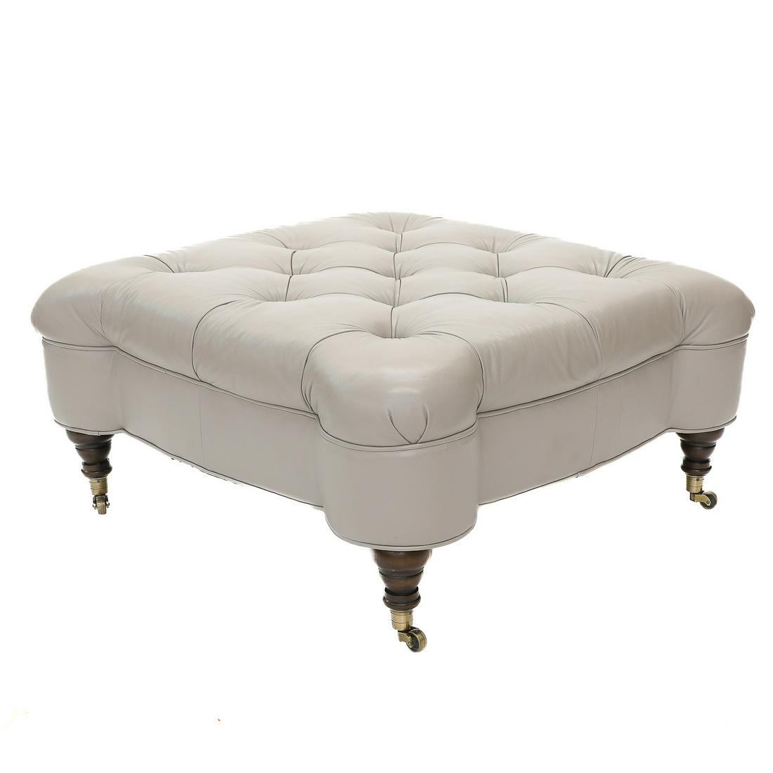 Modern Square Tufted Leather Ottoman, Large in Size - Could be Utilized for Coffee Table (1 of 4)