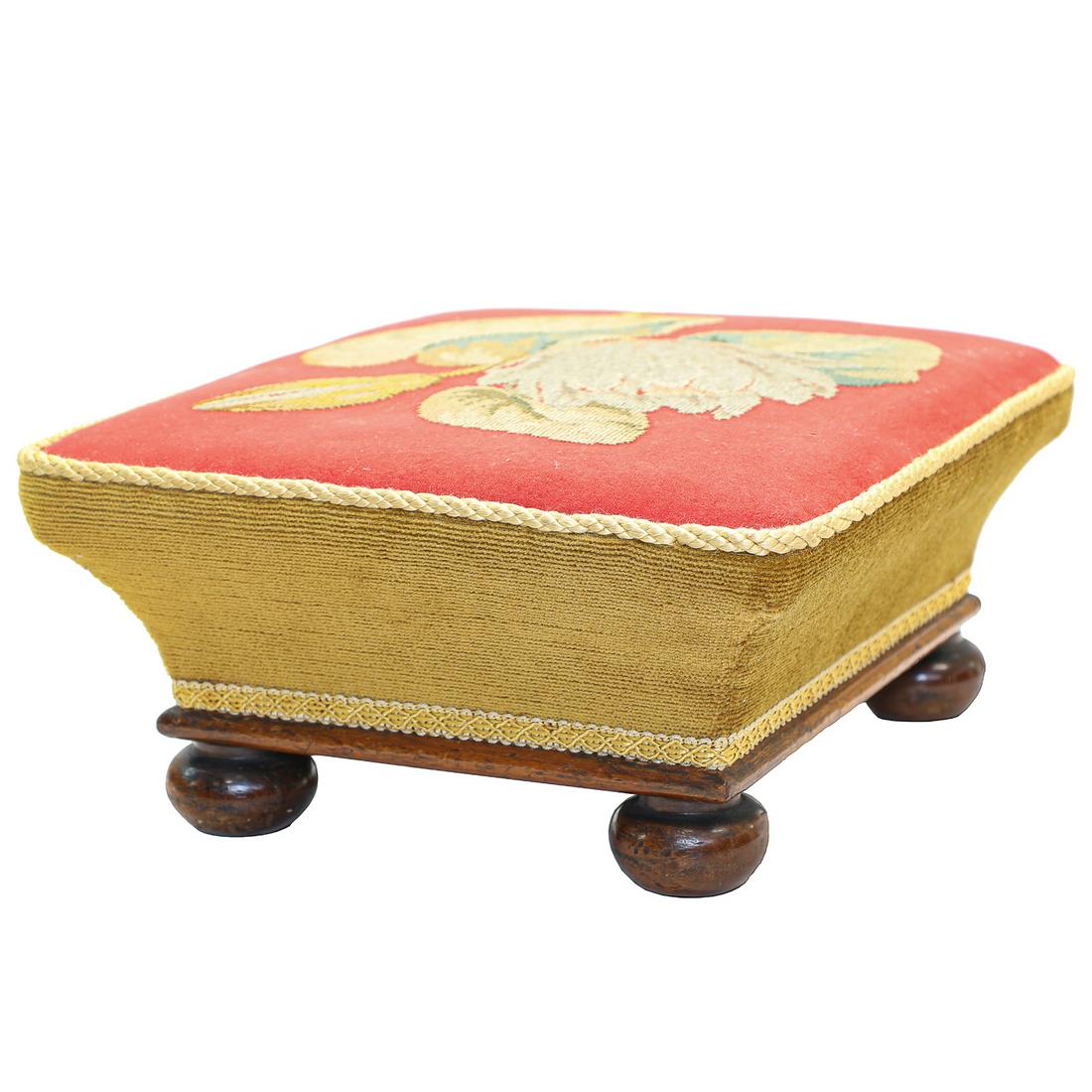 Antique Edwardian Mahogany Foot Stool on Bun Feet, C. 1900-1920 (1 of 7)