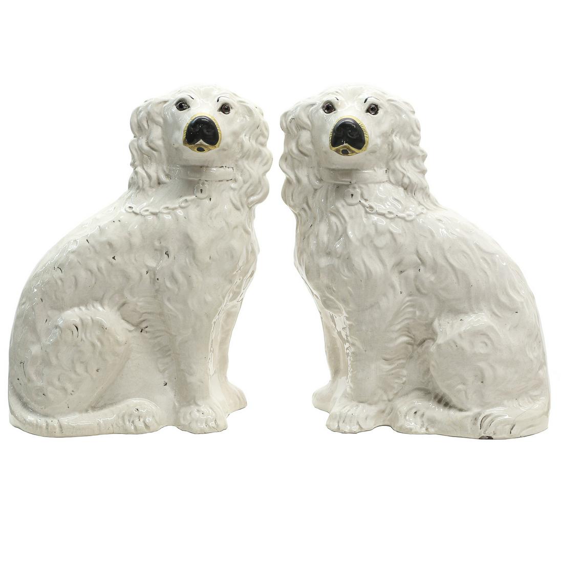 English Staffordshire Spaniels, Pair, Creamy White in Color Having Gold Lustre Spotting, C. (1 of 15)