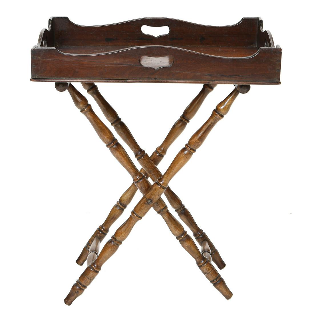 19th C. Georgian Style Mahogany Butler’s Tray on Companion Stand, Carrying Handles on Tray Top (1 of 8)