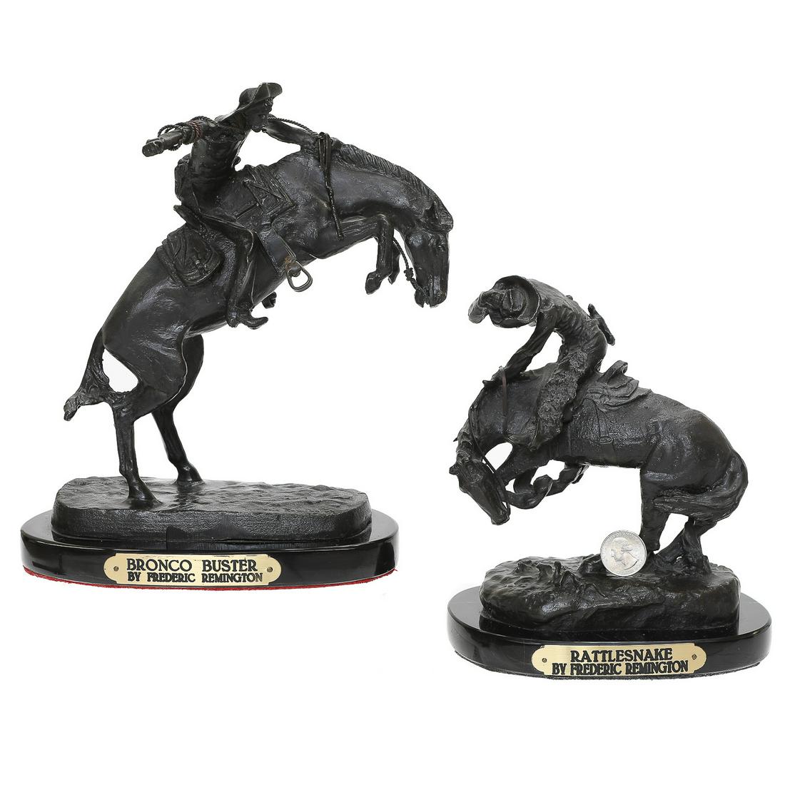 Two Small Frederick Remington Recast Bronze Sculptures Of The Sergeant