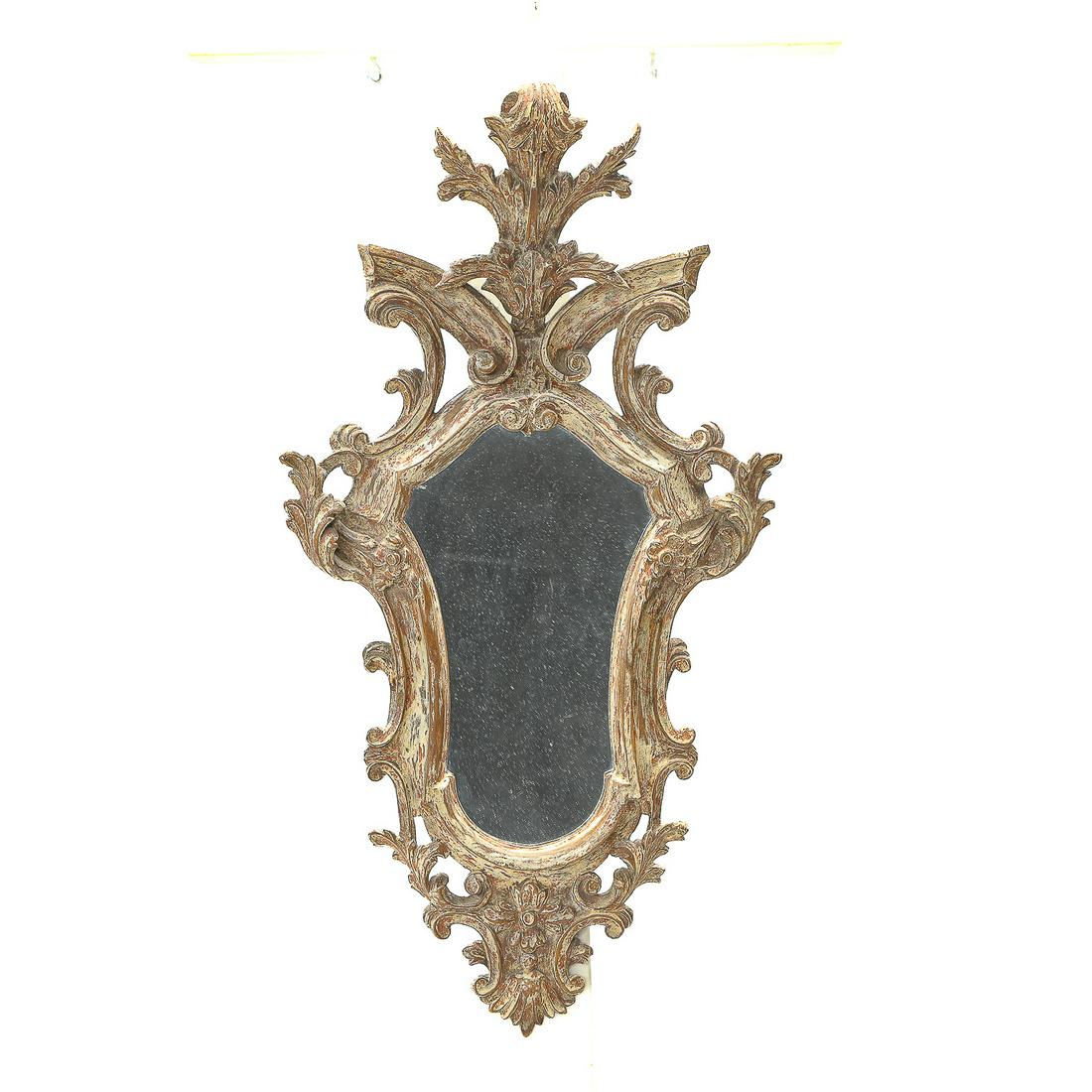 Italian Style Florentine Mirror in Carved Wood Having Washed Painted Finish (1 of 3)
