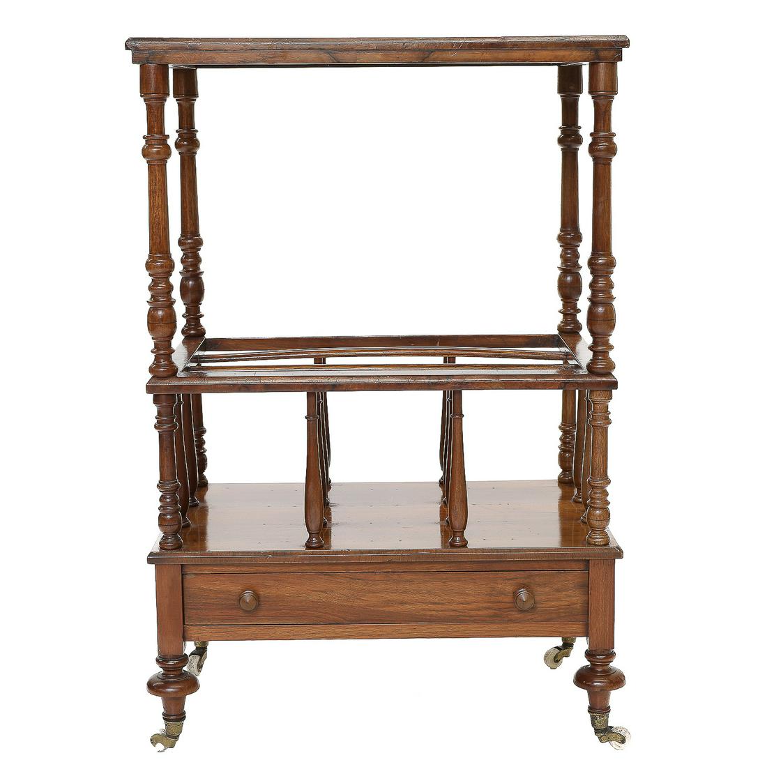 19th C. English Canterbury, Two-Tiered, Made From Walnut Having Burl Walnut Top, C. 1880-1890 (1 of 8)