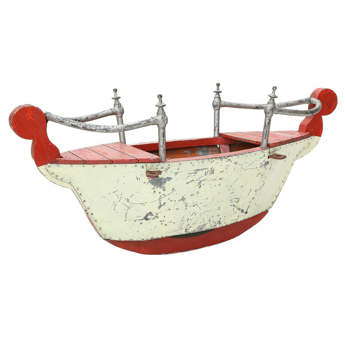 Vintage Boat Shaped Carousel Ride, Wood and Metal Boat Shape Painted Red (1 of 5)