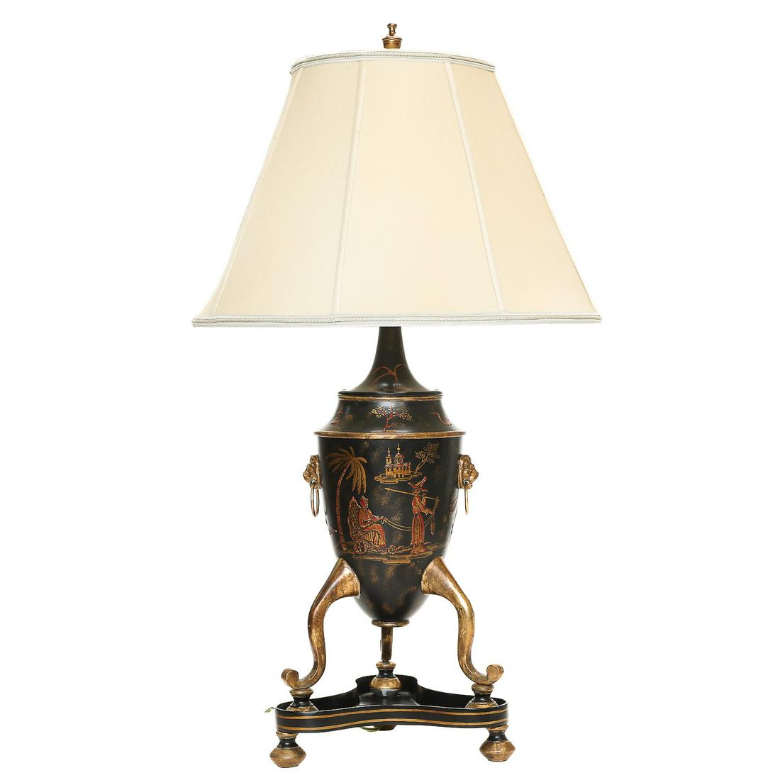 Modern Black Painted Chinoiserie Style Lacquered Urn Shaped Table Lamp (1 of 8)