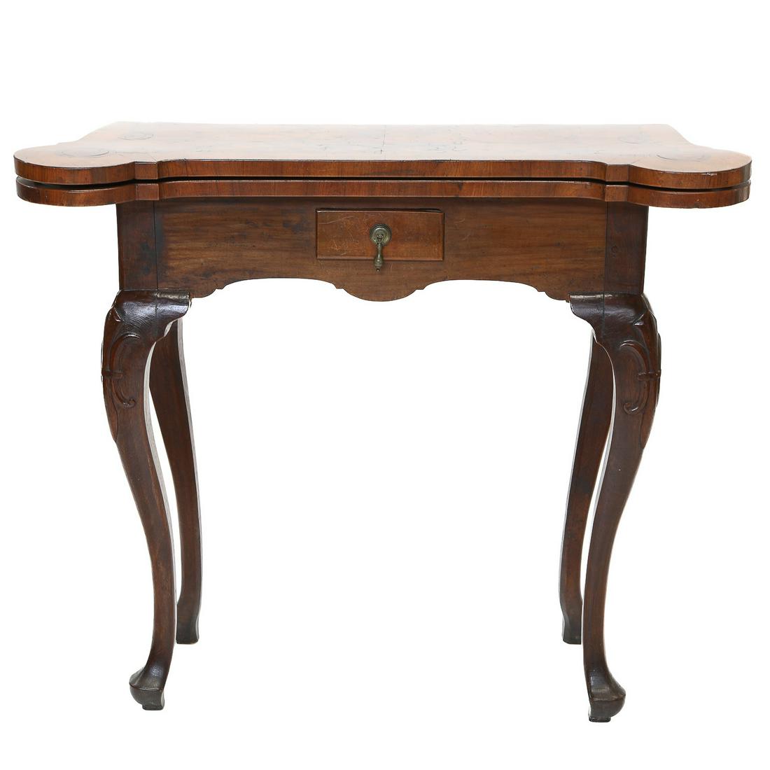 19th C. English Georgian Style Flip Top Game Table with Inlaid Top of Walnut Cross Banding, C. (1 of 11)