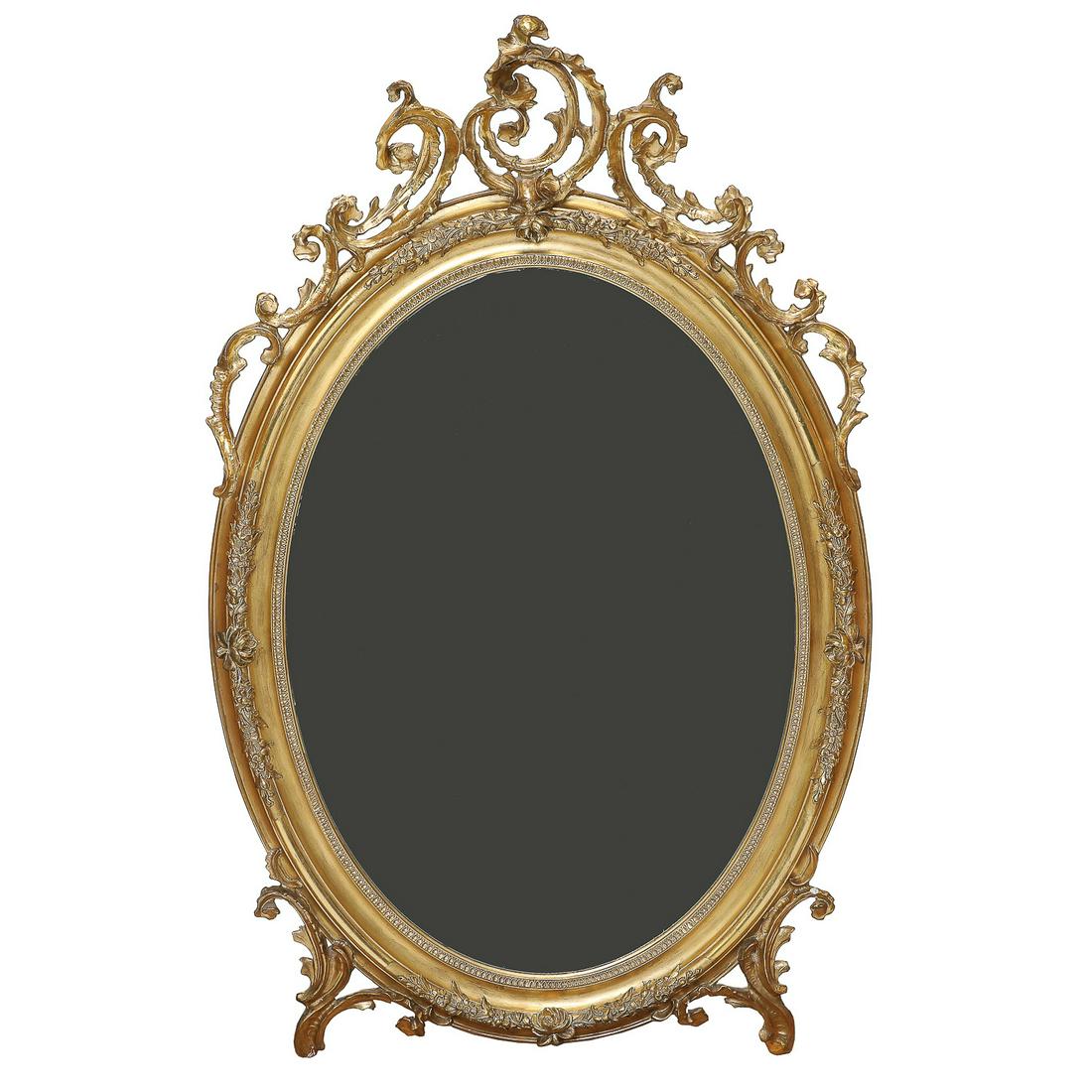 19th C. Louis XV Style Gilt Wood Oval Mirror, C. 1860-1870 (1 of 6)