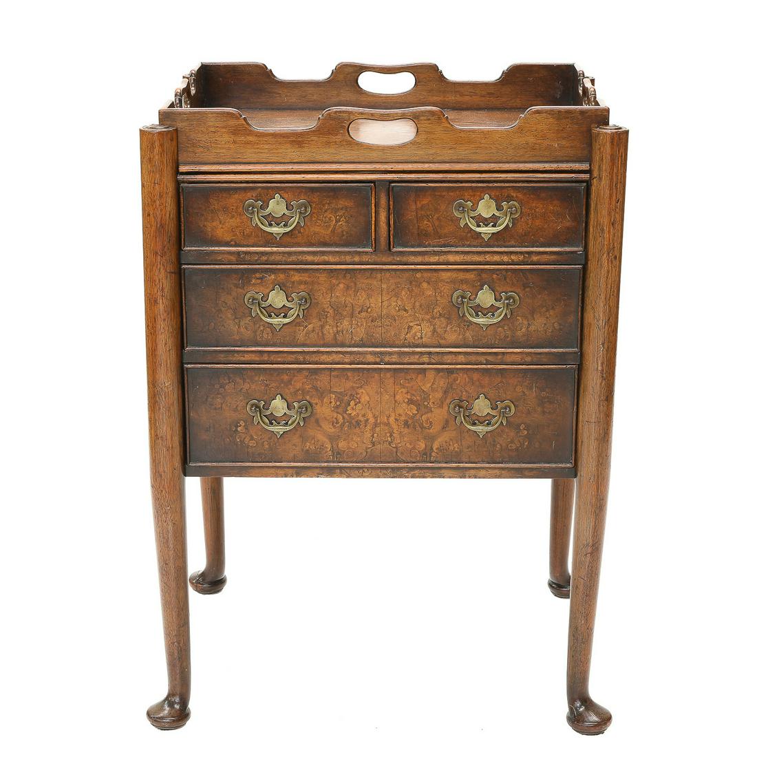 19th C. Georgian Style Tray Top Chest, Walnut Base and Burl Walnut Removable Tray Top, C. 1860-1880 (1 of 8)