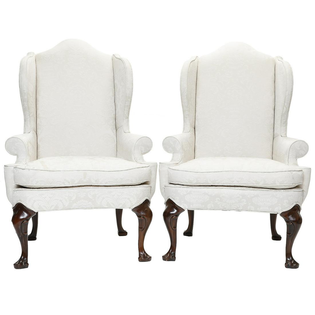 19th C. George III Style Mahogany Wing Back Chairs, Pair, C. 1880 (1 of 8)