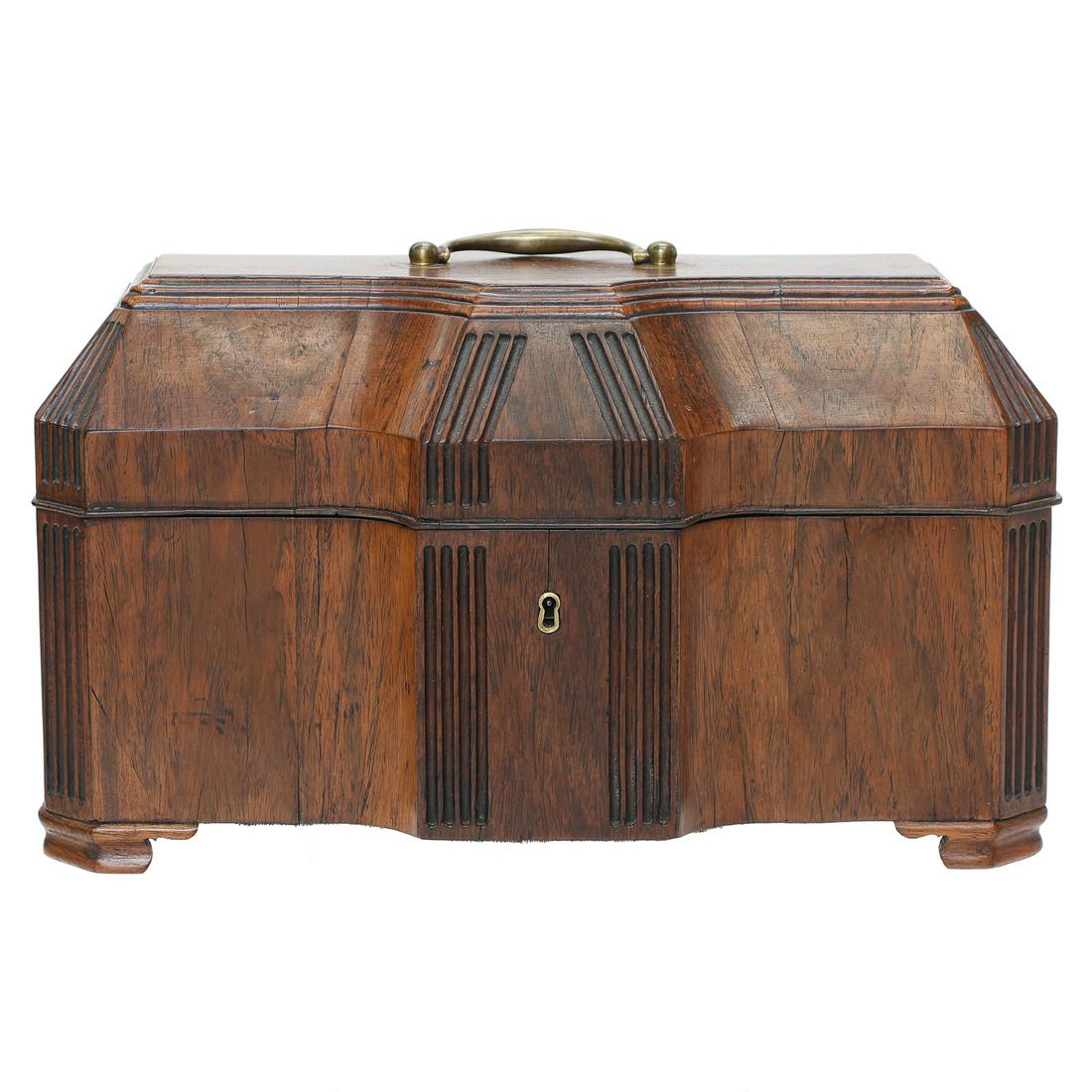 19th C. English Walnut Shaped Tea Caddy on Ogee Bracket Feet, C. 1850-1860 (1 of 8)