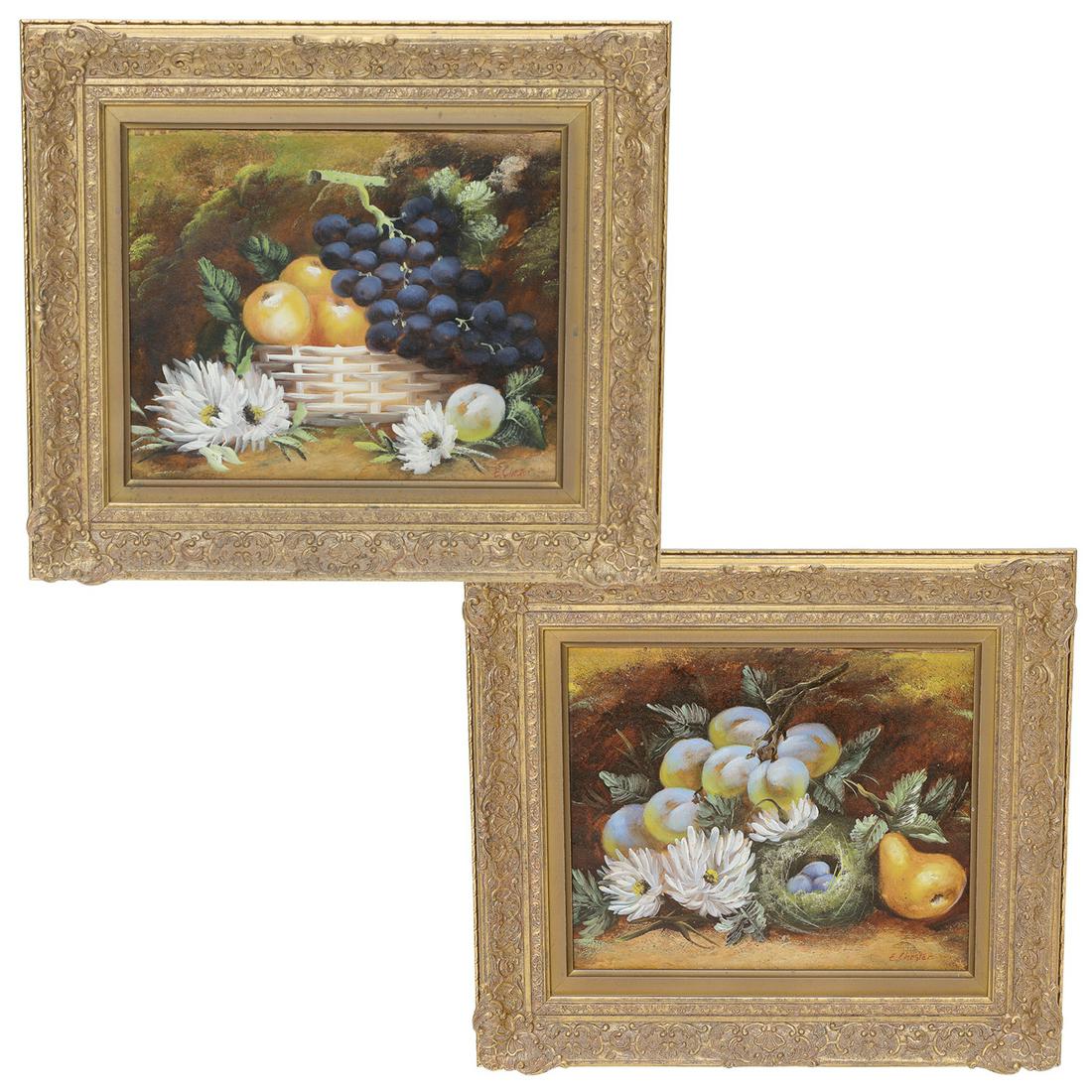 19th C. Still Life Fruit Paintings, Companion Pair, Oil on Canvas, Signed E. Chester (1 of 12)