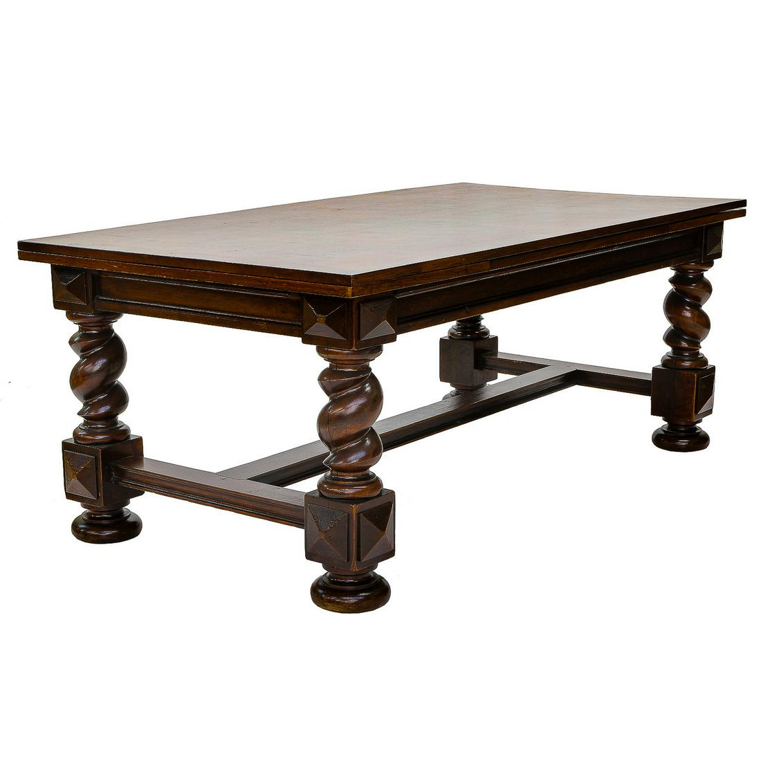 Antique French Pyrenees Style Elm and Oak Draw End Dining Table Having Diamond Point Corners, C. (1 of 8)